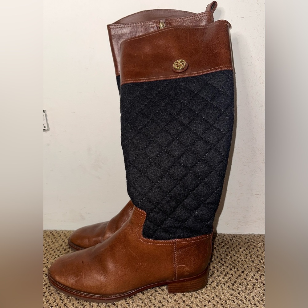 Tory Burch Knee High Quilted Brown and Grey Boots Size 9